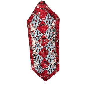 Vintage Fabric Handmade Coca-Cola Sugar Twist Pattern Quilted Table Runner 53 In